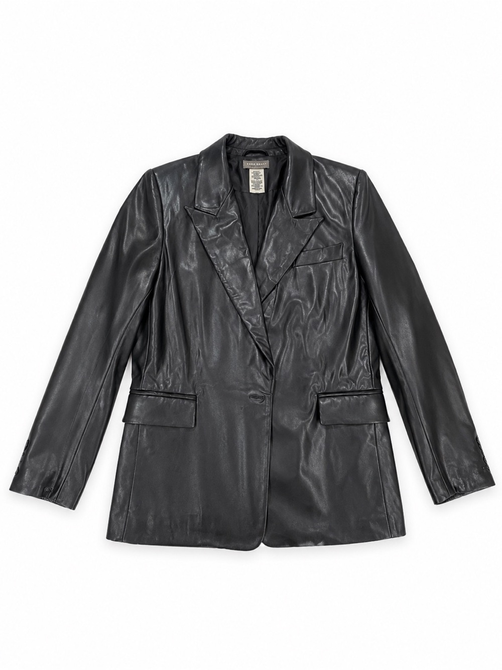 Sans Souci Black Vegan Leather Blazer Jacket 90s Minimalist Tailored Chic M